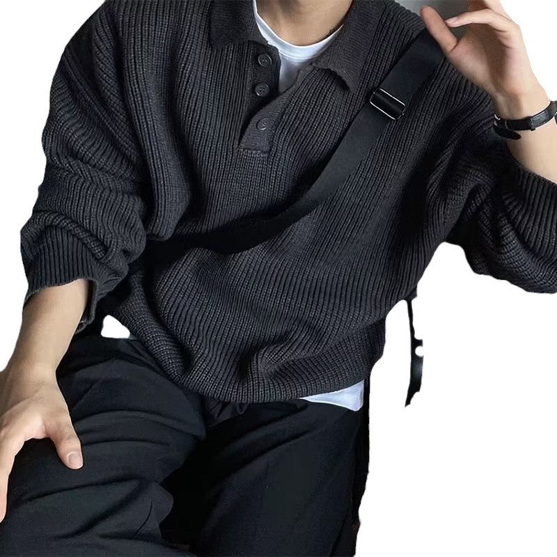 Polo襟のセーターの男性の春秋の港の風はゆったりしています。