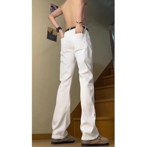 White jeans for men, American style, crotch knife, slightly tapered pants, autumn, high-waisted, slimming, height-enhancing, straight-leg, versatile