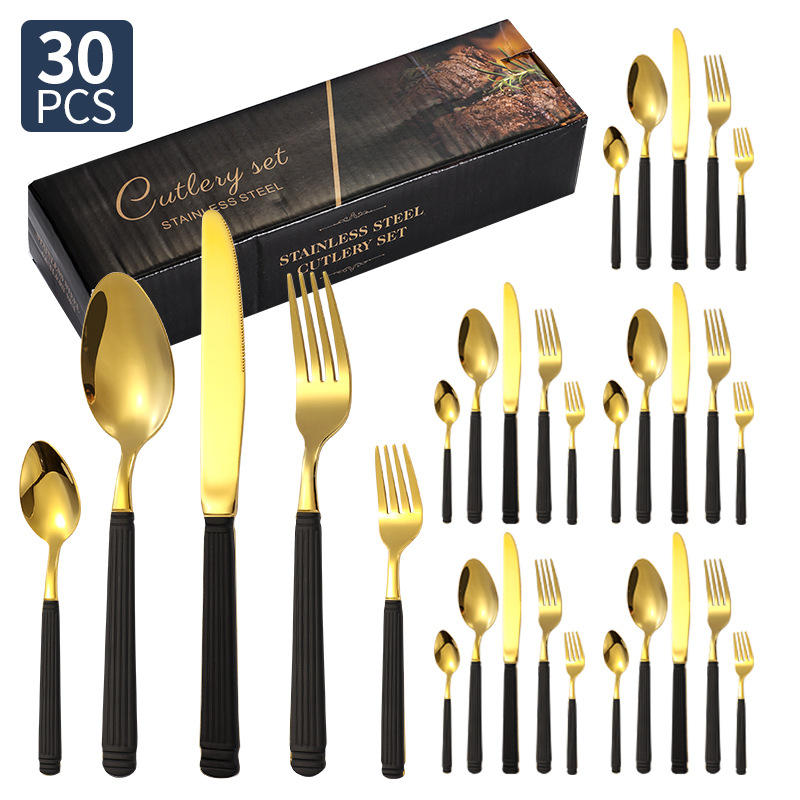 Columna romana vajilla de acero inoxidable cuchillo, tenedor y cuchara juego de 24 piezas hotel restaurante bistec cuchillo, tenedor y cuchara vajilla occidental cuchillo y tenedor