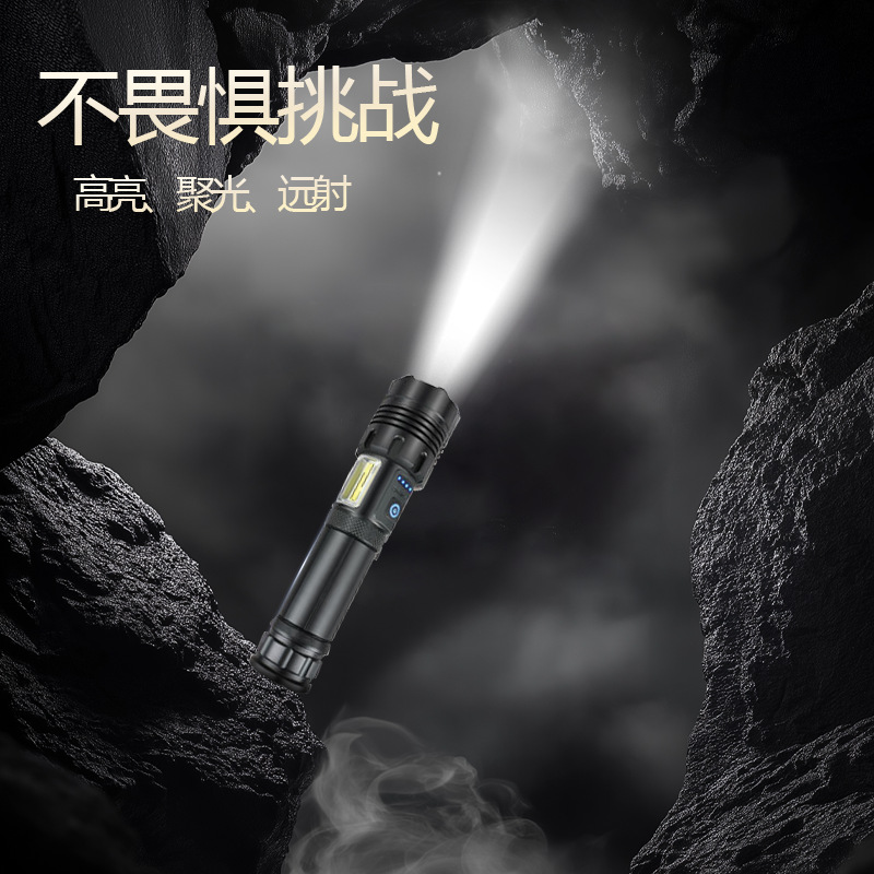 Linterna de luz fuerte transfronteriza P90, linterna recargable con zoom telescópico de aleación de aluminio, iluminación de largo alcance al aire libre, luz de pesca nocturna