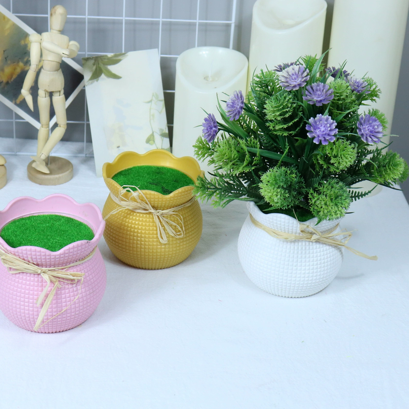 Фабрика прямых продаж имитация керамических PP цветочных горшков макаронного цвета пластиковый цветочный горшок клетчатый имитационный цветок мясистый пластиковый цветочный горшок