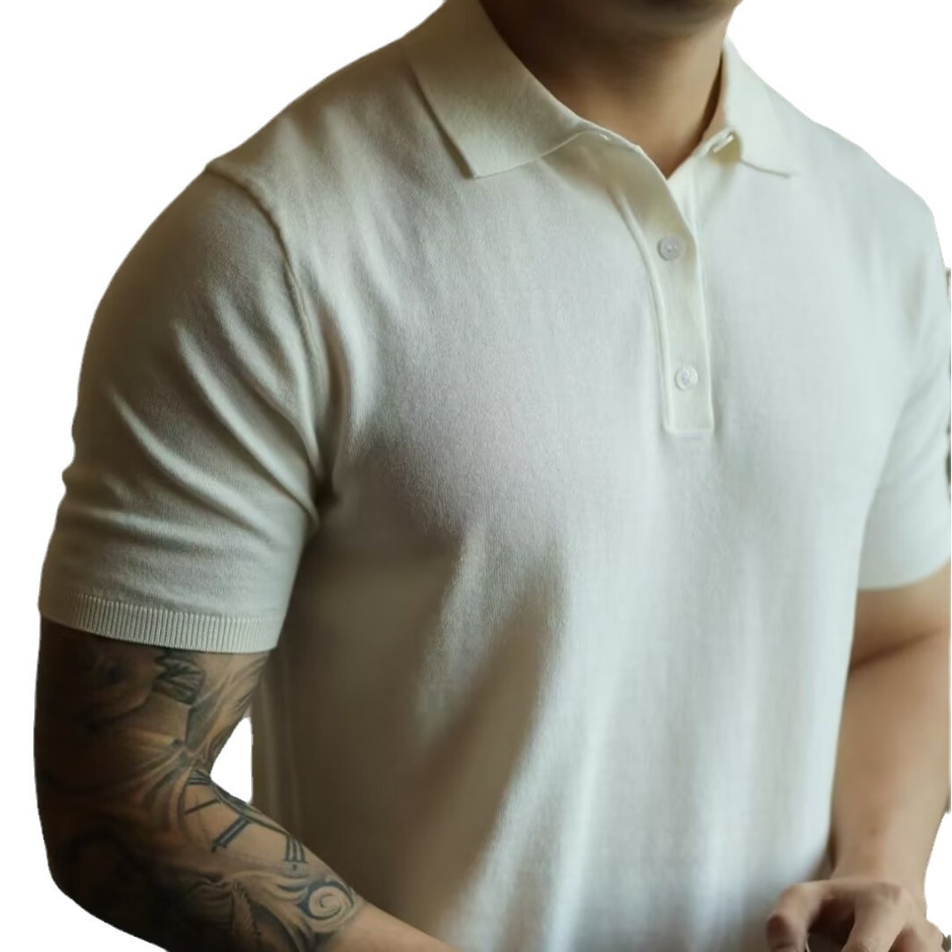 Moda casual solapa polo de color sólido suéter casual de punto de manga corta para hombres verano nuevo estilo transpirable tendencia camiseta para hombres