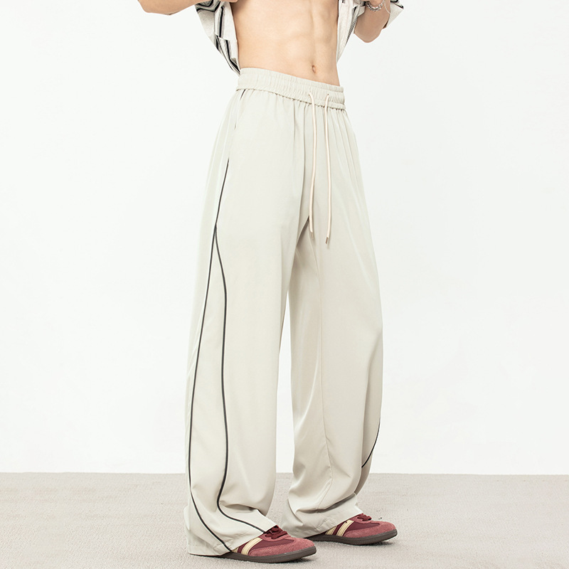 Casual Pants with Contrasting Colors on the Side, Spring and Summer New Long Pants, Retro Straight-Leg Loose Trendy Brand Sweatpants Q