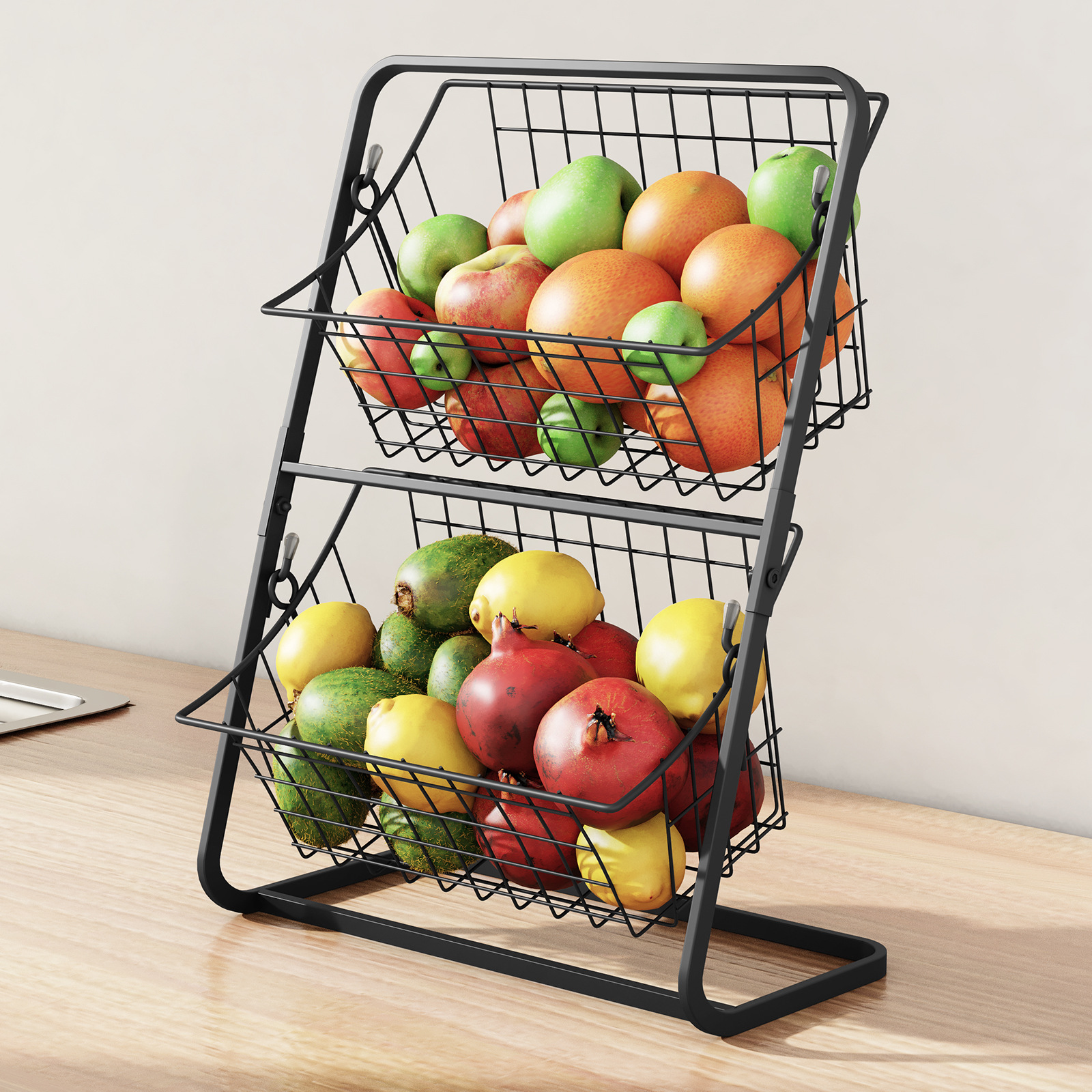 Cross-Border Amazon Kitchen Double-Layer Storage Rack Cabinet Countertop Onion Ginger Garlic Storage Basket Vegetable and Fruit Storage Rack Snack Rack
