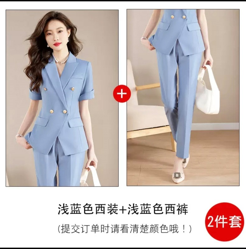 女性用半袖スーツ、夏用薄手通勤プロフェッショナルウェア、気質美容室作業服、おしゃれカジュアルスーツ|undefined