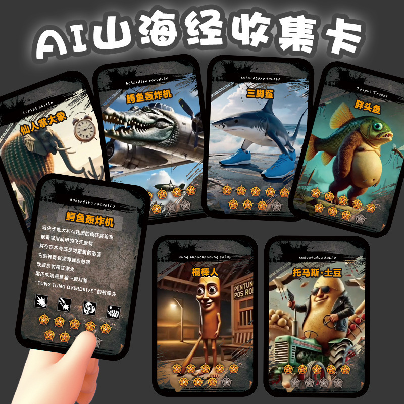 Cross-Border New Product American Foreign Mountain and Sea Scripture Tungtung Sahur Wooden Stick Man Nike Shark Collection Battle Card Toy