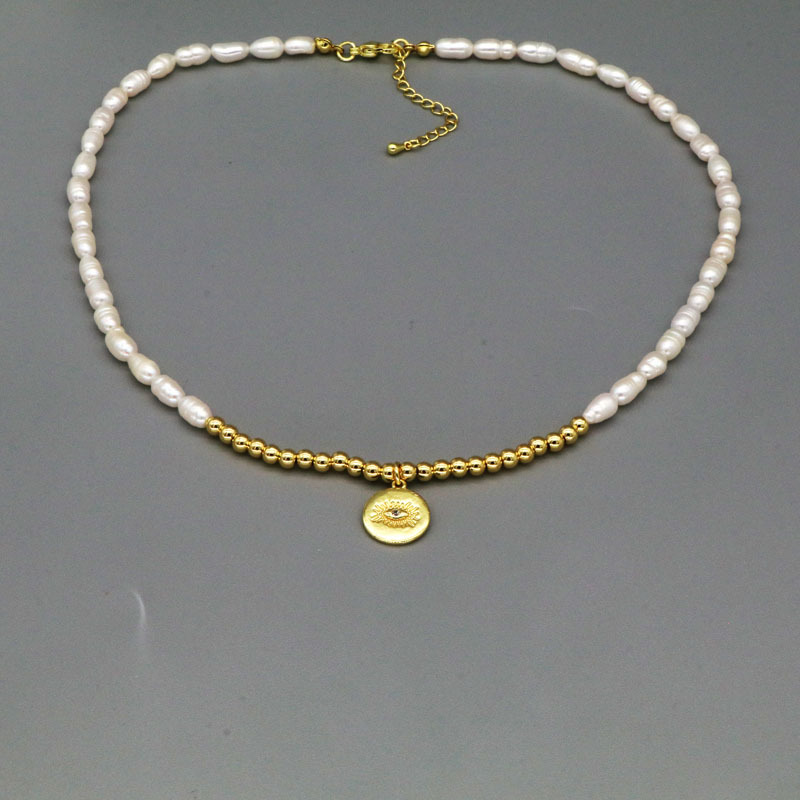 24g Weight Copper Pendant Material Pendant Necklace Classification Freshwater Pearl Chain Material 1 Piece Quantity Daily Occasion Freshwater Pearl, Copper Material Devil's Eye, Heart Shape, Lock Pattern Women's Gender Beaded Design Elegant, Religion Style Freshwater Pearl Copper Beaded Devil's Eye Heart Shape Lock Pendant Necklace 8