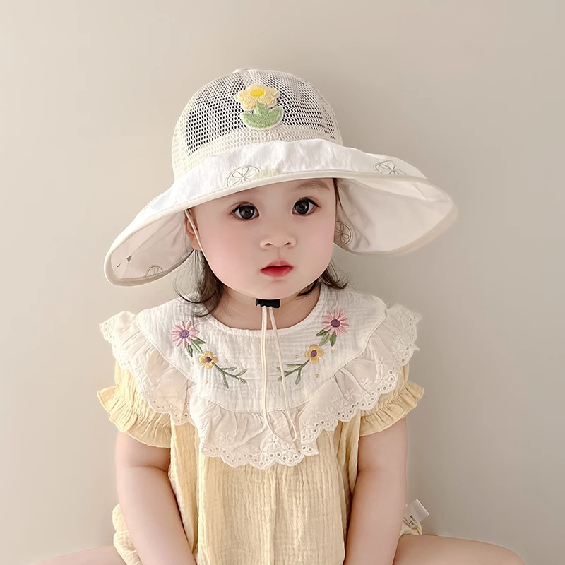 Sombrero de sombra para bebé Sombrero de pescador para bebés de primavera y verano Sombrero grande para niños y niñas de verano Sombrero de protección solar de malla Alero grande