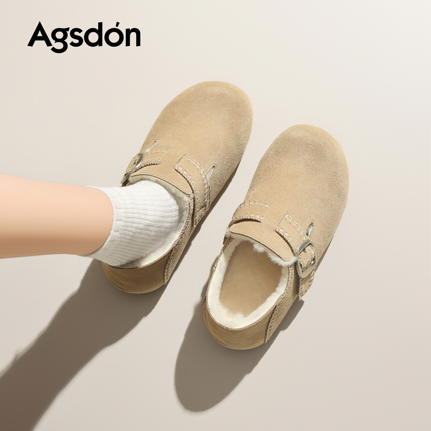 Augu Lion Dengjia veludo Boccan zapatos de mujer 2025 nuevo invierno suela gruesa un pie todo incluido botas de nieve de peluche zapatos de algodón