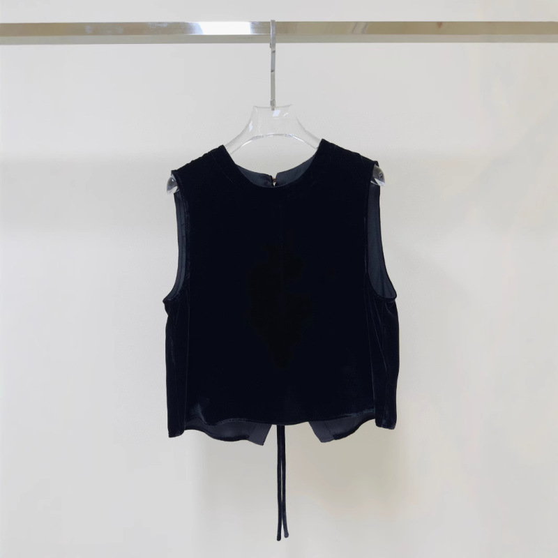 Silk Velvet Backless Sleeveless Vest Top Women's Summer Thin Loose All-match Round Neck Mulberry Silk T-shirt Base Shirt