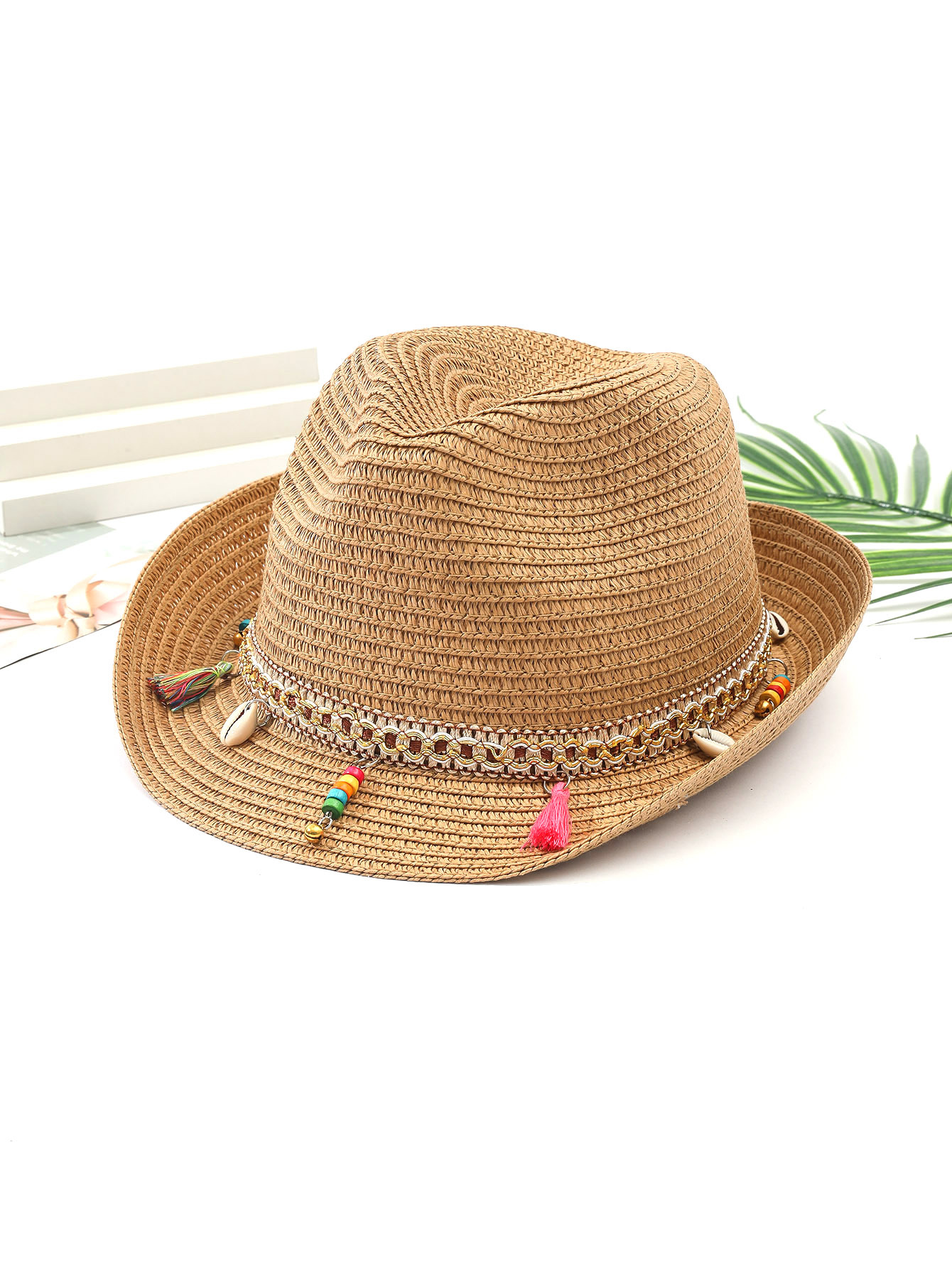 315g Weight Sun Hat, Straw Hat Hats Type Holiday, Beach Occasion Straw Material Geometric Pattern Summer Season Women's Gender Vacation, Classic Style Style Curved Eaves Rim Women's Vacation Classic Style Geometric Curved Eaves Sun Hat Straw Hat 8