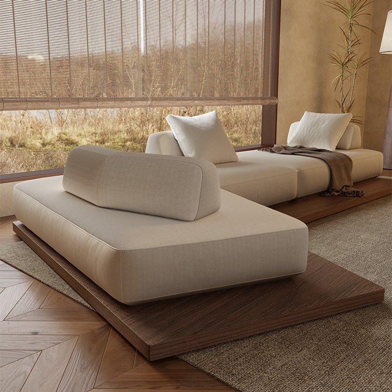 Vintage Wabi-Sabi Irregular Corner Solid Wood Floor Sofa Seating Area Reception Living Room Small Apartment Homestay Hotel