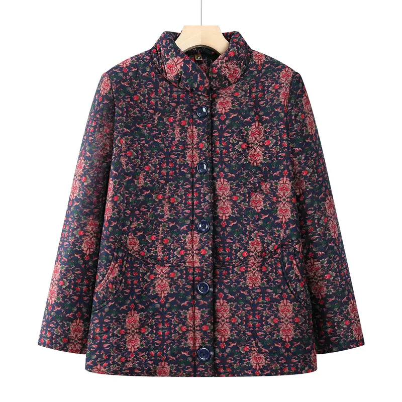 中老年人花棉袄女加绒加厚奶奶冬装棉衣服60岁7080妈妈棉服外套短