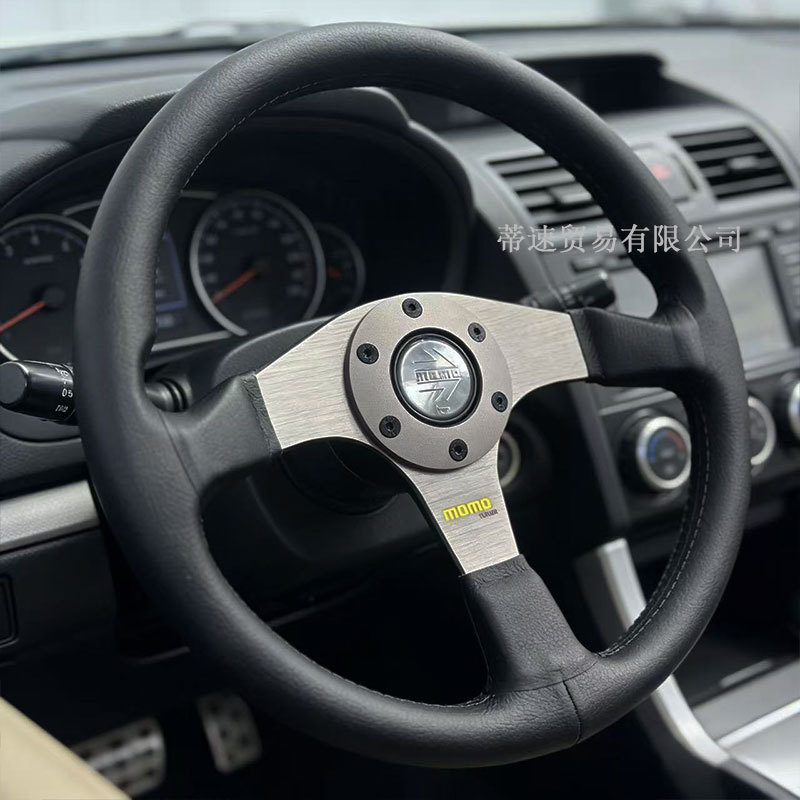Factory direct sales MOMO modification 14inch TUNER bronze genuine leather racing steering wheel universal flat wheel 350mm