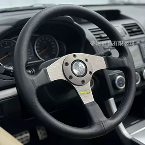 Factory direct sales MOMO modification 14inch TUNER bronze genuine leather racing steering wheel universal flat wheel 350mm