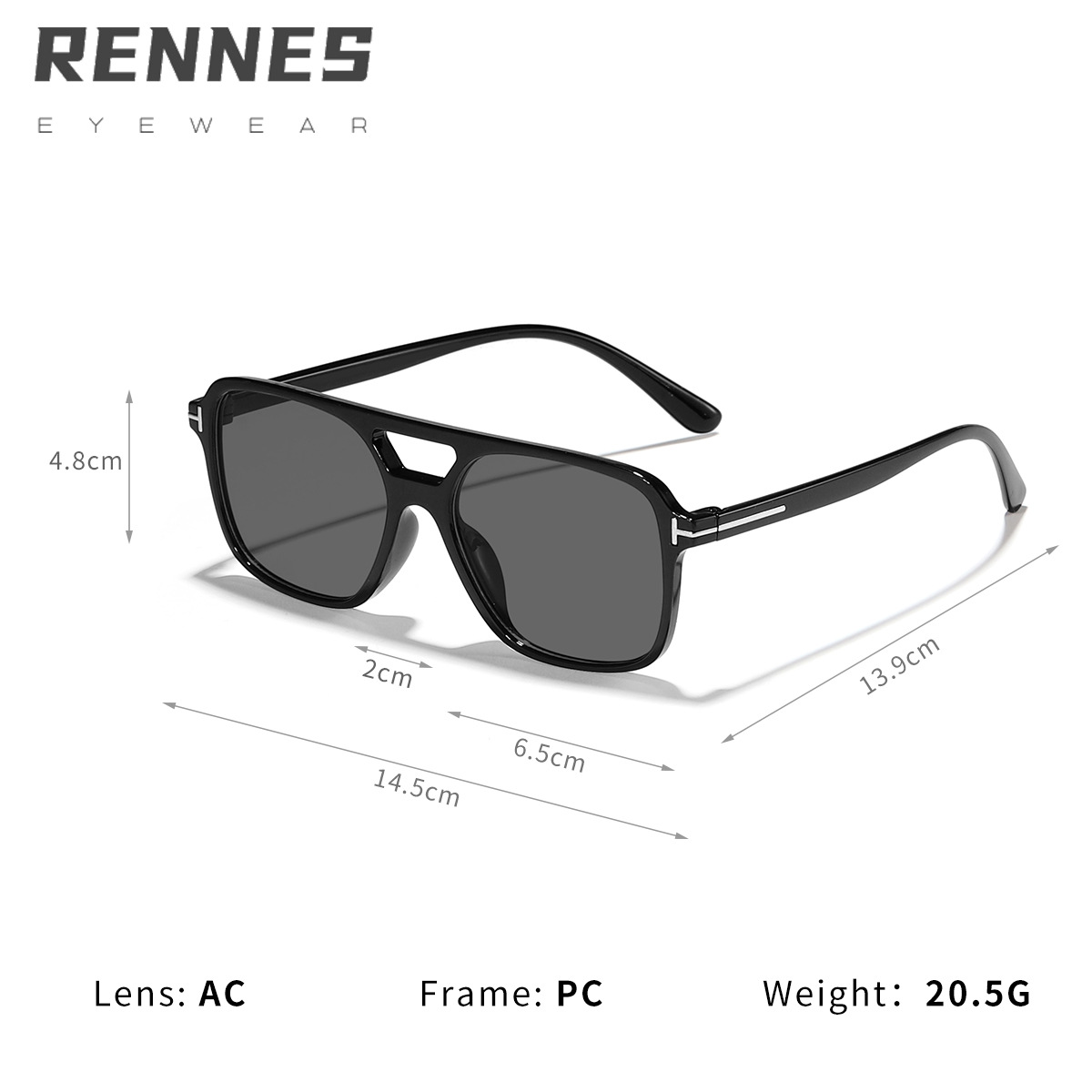 2024 nuevo europeo y americano en forma de T cuadrado doble haz gafas de sol moda retro calle tiro desgaste esencial gafas de moda