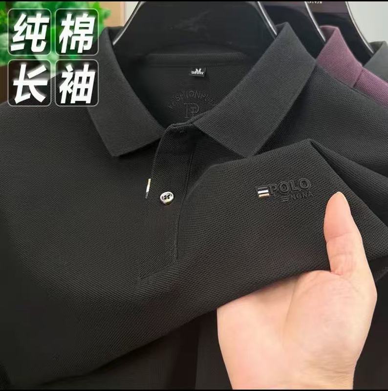 同款100%纯棉秋季新款男士翻领Polo衫长袖休闲百搭打底T恤衫代发|undefined