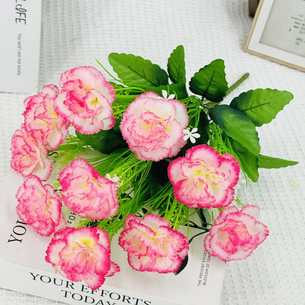 Flores artificiales al por mayor, 10 cabezas de clavel, flores de tela, tallo único, clavel pequeño, decoración interior y exterior, arreglo floral, flores secas