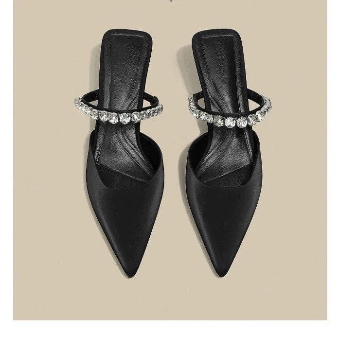 Босоножки в стиле феи с камнями больших размеров, лето 2025, новые, черные, на шпильке, с открытым носком, на высоком каблуке