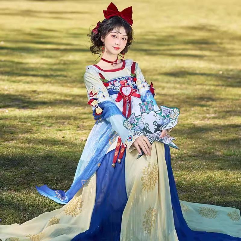 Fairy Tale Style Embroidered Flower Style Collar Half-Arm Broken Skirt Dress Chinese Style Han Element Tang Style 2025 New Style Hanfu Women's Suit
