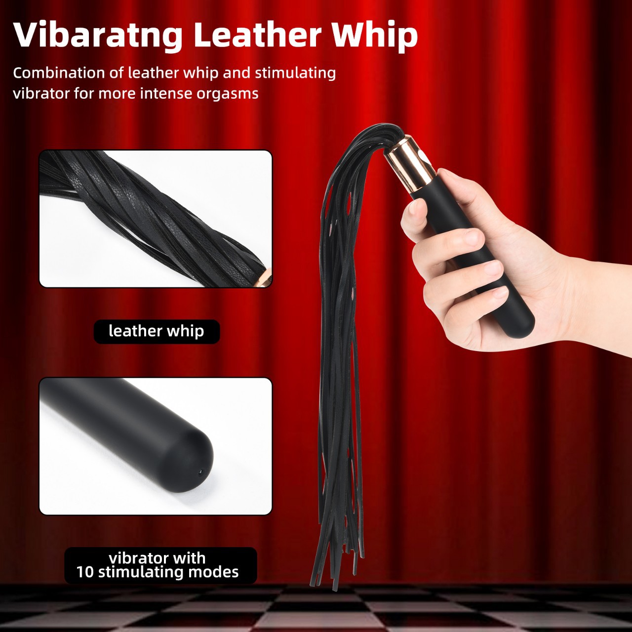 Rechargeable Ten-Frequency Vibrating Whip Stick, Black ABS Adult Stimulation Toy — detail image 3