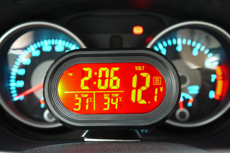 Creative Car Clock Car Thermometer Voltmeter Car Interior and Exterior Temperature Detection Car Digital Watch Luminous