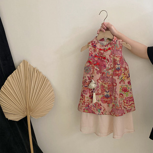 New Chinese Vest Women's High-end Summer Elegant National Style Vest Vintage Sleeveless Shirt Children's dress Fashion