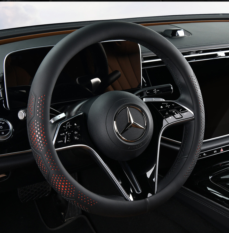 25 Years New All-Season Universal Ball Full Leather Stain-Resistant, Cool, Breathable, Sweat-Absorbent and Non-Slip Car Steering Wheel Cover