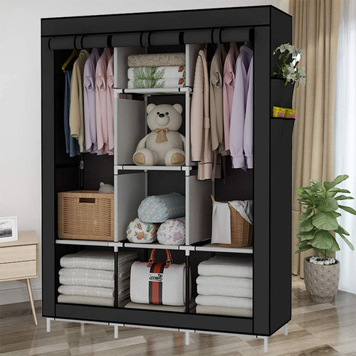 Non-woven dust-proof storage wardrobe hanger steel frame dormitory combination foldable simple cloth wardrobe assembly