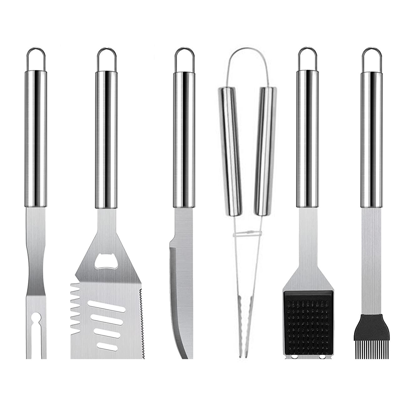 Exportación de Amazon herramientas de barbacoa de acero inoxidable traje de barbacoa al aire libre accesorios pala tenedor clip cepillo herramientas de barbacoa