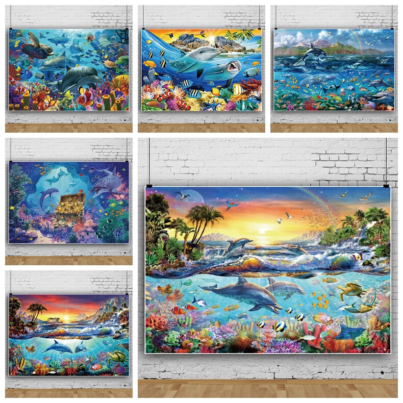 Undersea Underwater World Coral Shark Ocean Background Cloth Kidsren's Birthday Party Banquet Decoration Banner Background Cloth