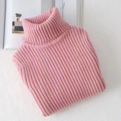 Niños y niñas que tocan Fondo camisa Otoño e Invierno Nuevo Jersey de punto de cuello alto de color sólido suéter de fondo para niños estilo occidental todo a juego
