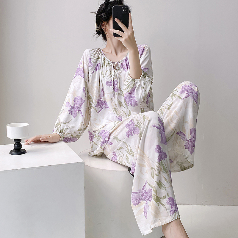 厂家直销睡衣女绵绸薄款家居服可外穿加肥加大200斤可穿棉绸套装|undefined