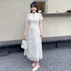 37253/37252夏の新型太ったmmの大きいサイズのワンピースの新中国式の国風は優しさの旗のガウンのスカートを改良します。