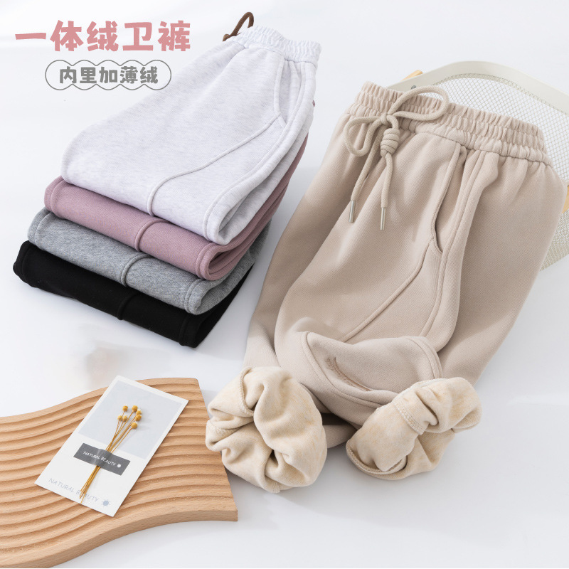 어린이 가을 및 겨울 캐주얼 바지 통합 기모 바지 소년 소녀 웨스턴 스타일 따뜻한 패딩 얇은 벨벳 스포츠 바지 바지