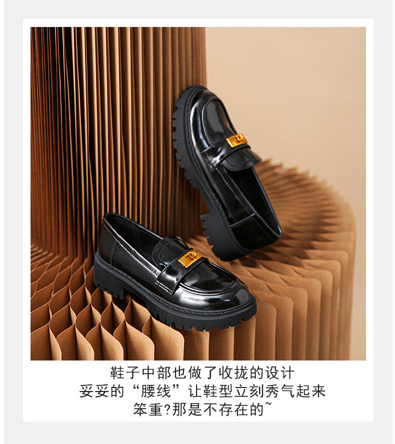 Giày lười nữ da mềm mũi tròn đế dày khóa vàng gót vuông 3–5 cm — Màu đen chi tiết 10