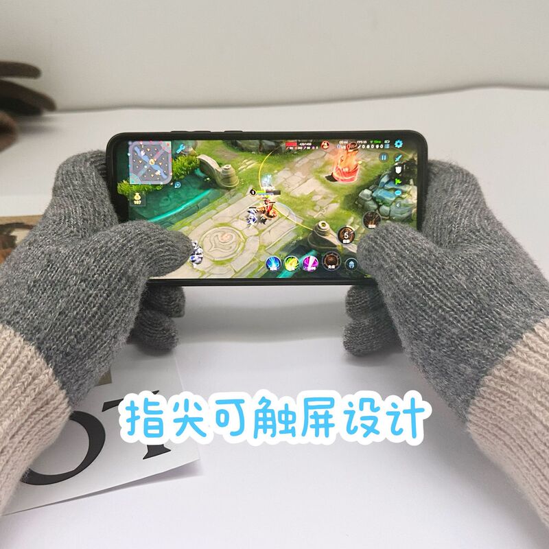 タッチスクリーン対応手袋 学生向け 秋冬 厚手 外出 サイクリング用 フルフィンガー ニット ウール 可愛い レディース フルフィンガー アルパカウール|undefined