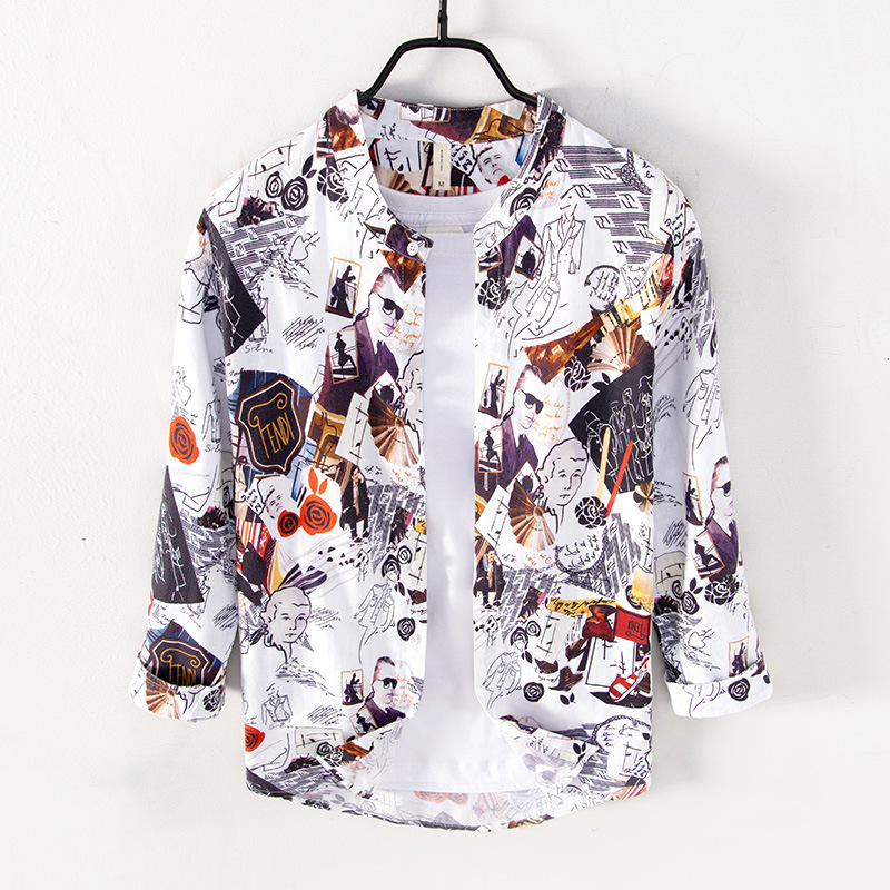 L526 European and American printed coat men's fashion trend men's shirt Tide brand Joker flower shirt men's a generation of hair