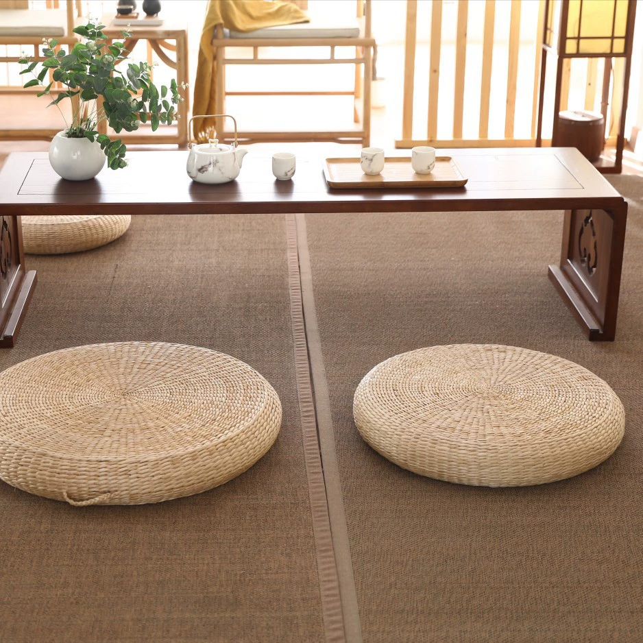 Японский стиль гостиная футон Подушка пол круглый коврик пол медитировать и поклонение Будде медитация солома ткачество татами ЭРК окно дома