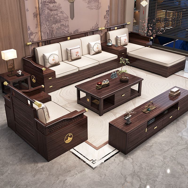 New Chinese Style Ebony Solid Wood Sofa Living Room Winter and Summer Dual-Use Furniture Combination Household Storage Sofa of Various Sizes