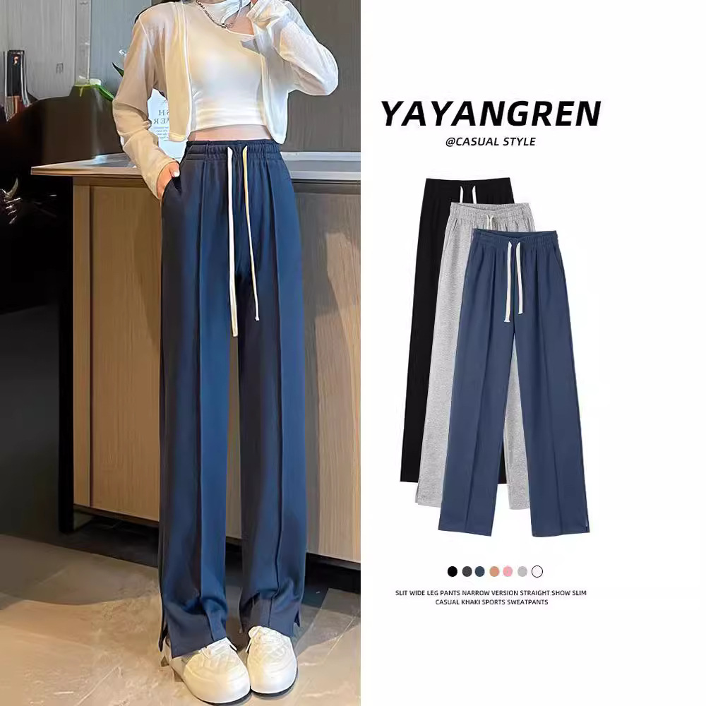 Narrow Slit Wide-leg Pants Women's Pants Spring and Summer 2024 New Straight-tube Loose Casual Slit Sports Pants for Women