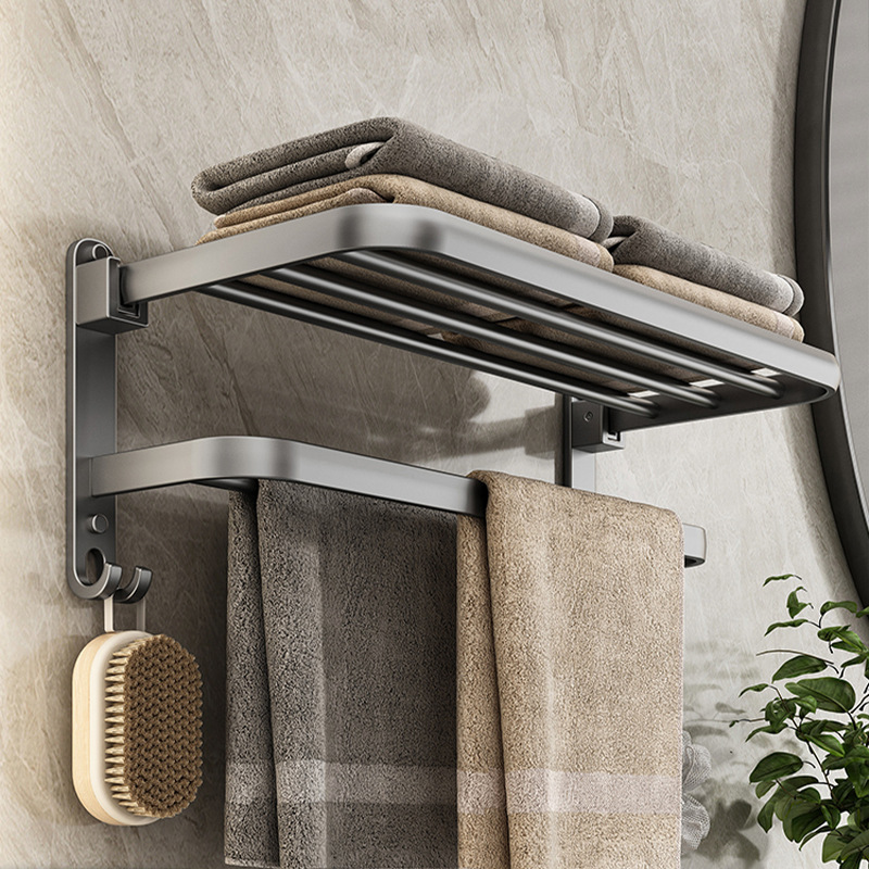 Punch-free Bathroom Storage Gray Towel Rack Bathroom Black Space Aluminum Towel Rack Bathroom Hardware Pendant