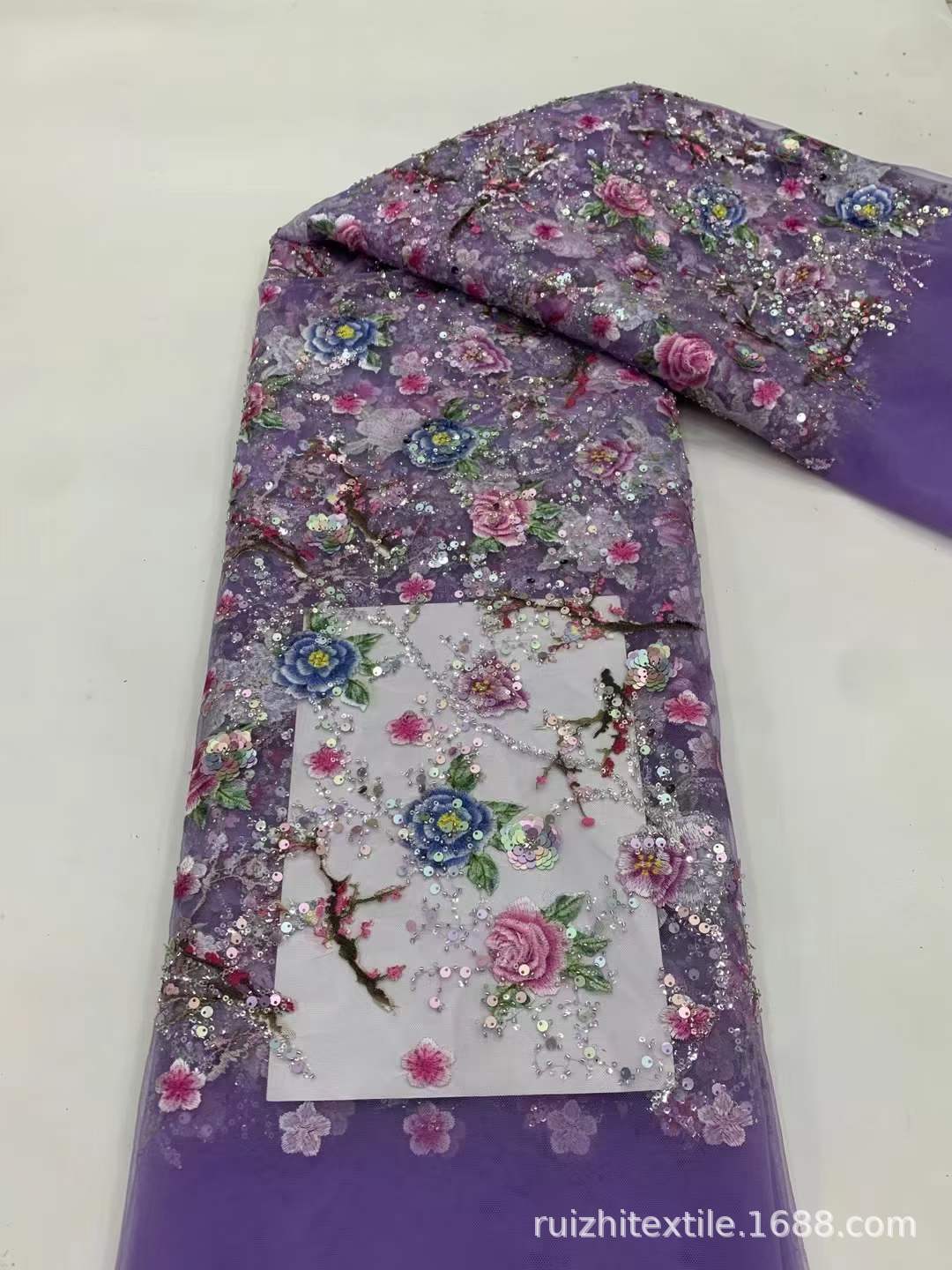 Nuevo chino Rosa flor bordado tela de alta calidad cuentas lentejuelas bordado tela xiuhe cheongsam vestido de novia encaje
