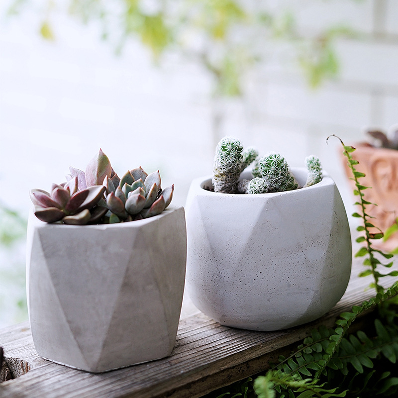 Nordic diamond pattern geometric cement succulent special flower pot small creative breathable mini round plant pot pottery pot