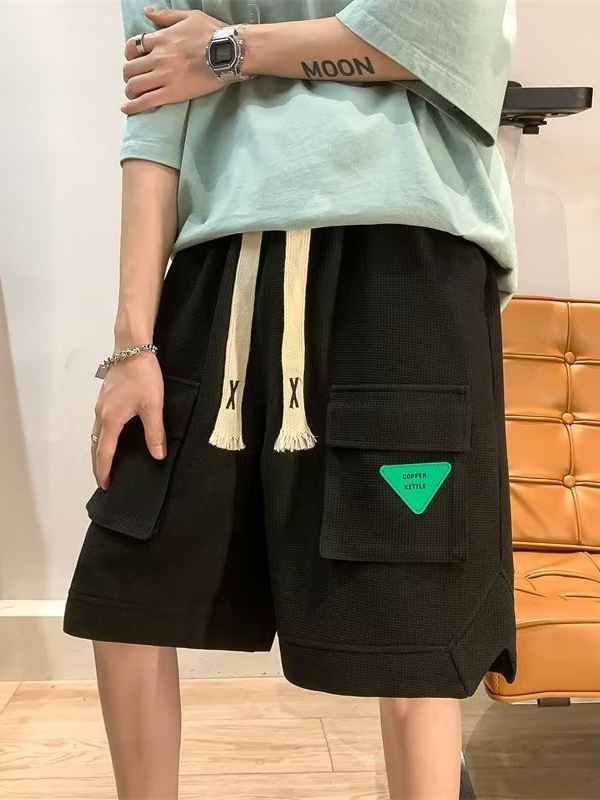 Verano americano waffle shorts hombres ins marca de moda medio pantalón holgado casual deportes tendencia baloncesto pantalones de cinco puntos