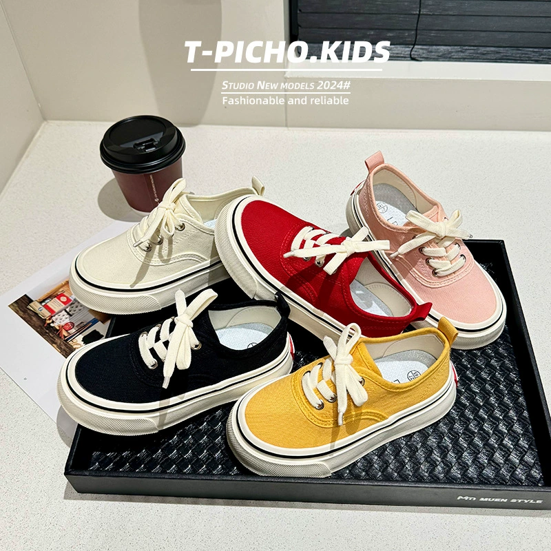 Оу Руофэн Детская обувь на холсте Весна 2025 Новый допаминовый цвет обувь на холсте Корейская версия обуви для мальчиков и девочек