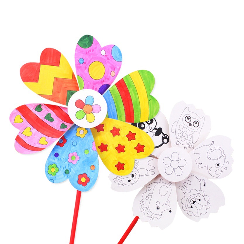 Blank Windmill DIY Painting Hand-Painted Graffiti Coloring Toys Kindergarten Kidsren Handmade Material Package Creative