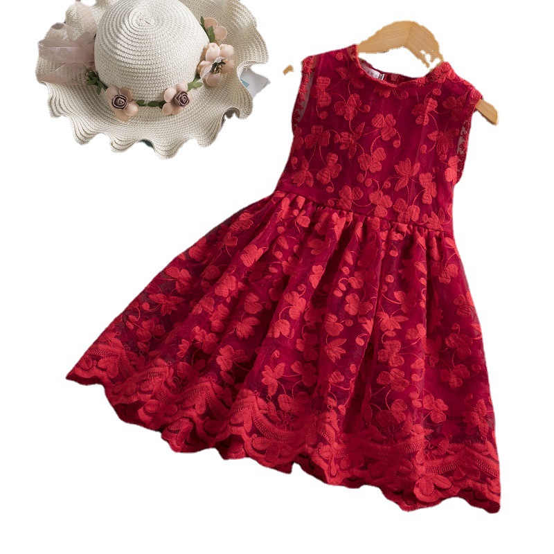 Ropa para niños de comercio exterior 2022 Nuevo vestido para niñas de verano Estilo occidental mariposa bordado vestido sin mangas de princesa sustituto de una sola pieza