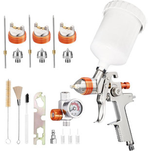 Paint spray gun with 1.4/1.7/2.0mm nozzle kit, 600cc cup, with air regulator