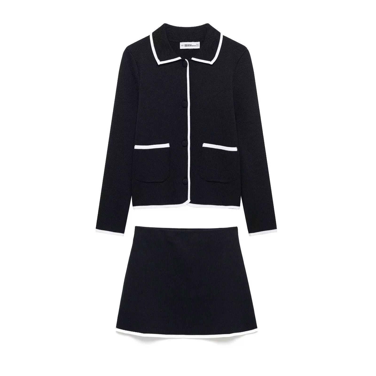ZA2025 spring new European and American style women's color-blocked trim knitted jacket 4192031 mini skirt 4192032